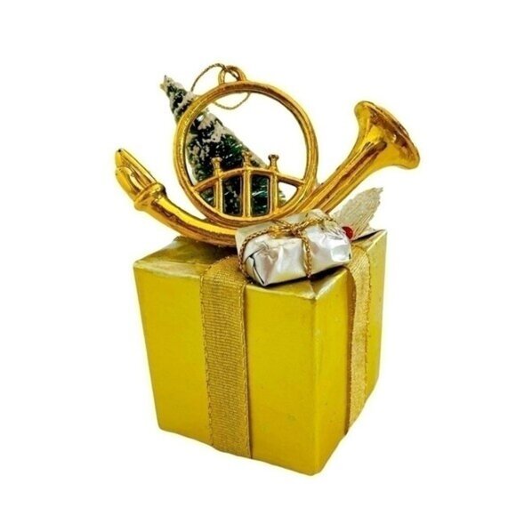 Vintage 3D Musical Christmas Ornament Gold Gift Shape Working Music Box - Picture 3 of 6